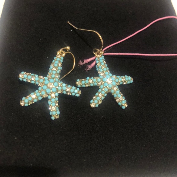 Turquoise & Cubic Zirconia Starfish Earrings-Boutique - Picture 1 of 8